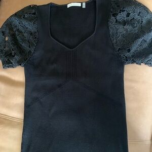 Elie Tahari knit top with lace sleeves